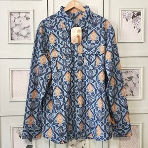 REEL LIFE Jensen Diamond Basket Geometric Woven Shirt Men's Large Stone Blue NWT